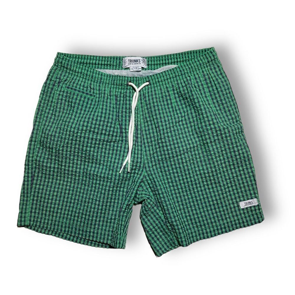 🌊 Trunks Surf‎ & Swim Co. Men’s Swim Shorts L ✅ Green Checkered Drawstring Fit